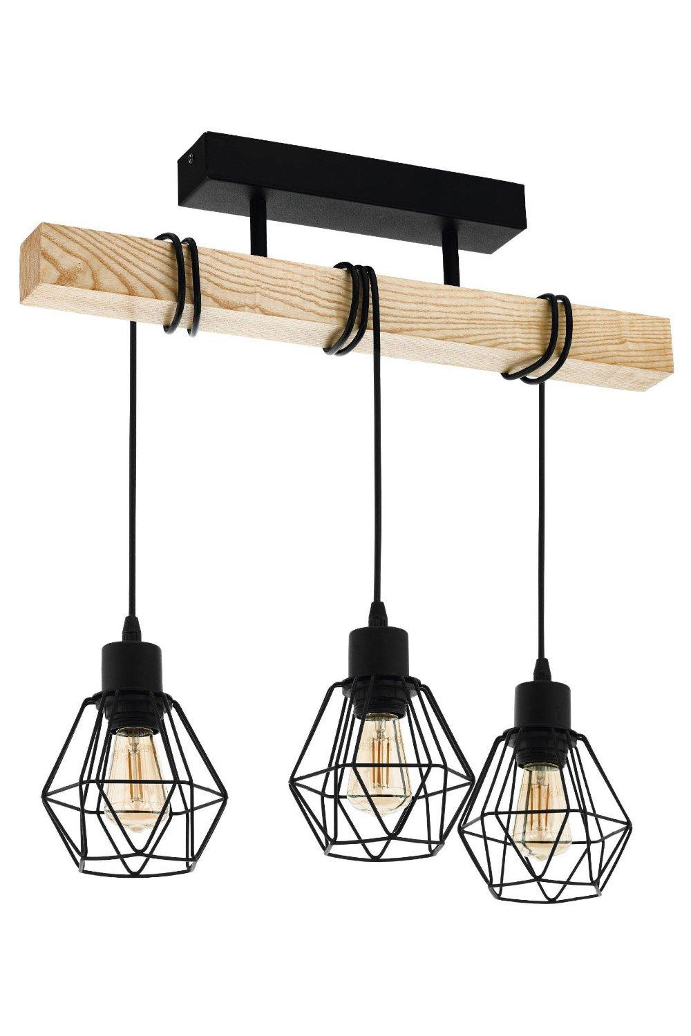 Townshend Natural Wood And Metal 3 Light Ceiling Pendant